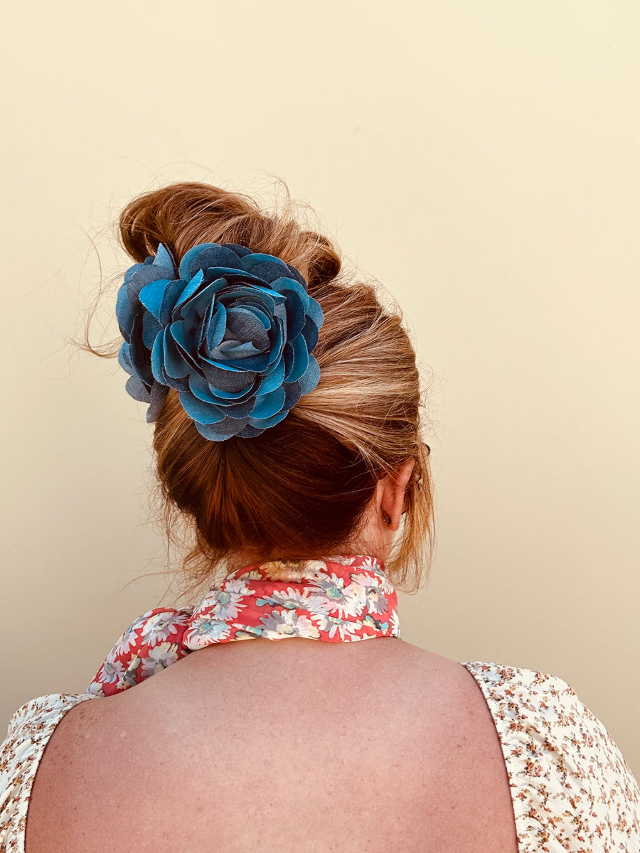 ヘアアクセサリー TATIANA Denim Ribbon Hair Crow Clip HB2235 Denim Blue Baby Girl Bows | Indigo Denim