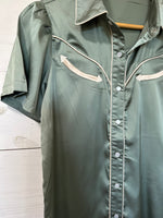 Sage Satin Short Sleeve Blouse