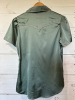 Sage Satin Short Sleeve Blouse