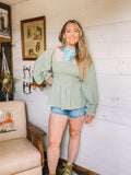 Dusty Sage Smocked Top