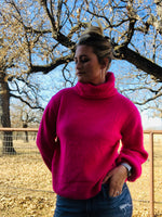 Neon Pink Turtleneck Sweater